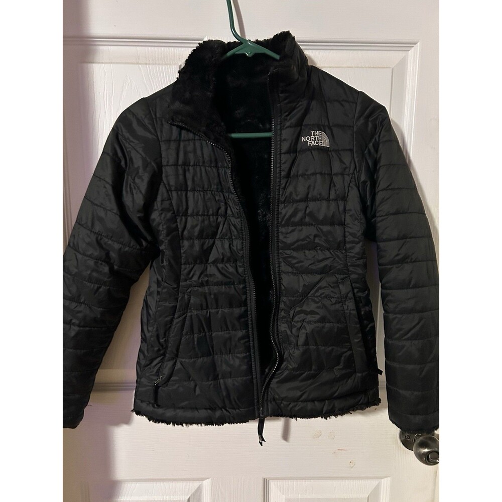The North Face Girls Black Puffer Jacket Fleece Lined Full Zip Size L 14/16